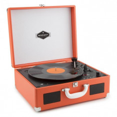 Auna Peggy Sue OR portabil retro gramofon cu vinil, LP CD USB, SD portocalie din imita?ie de piele foto