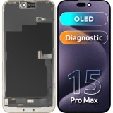 Cumpara ieftin Display cu Touchscreen MP compatibil cu Apple iPhone 15 Pro Max, cu Rama, Versiune OLED FHD Diagnostic, Negru