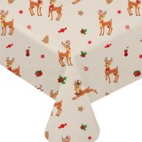 Față de Masă Decorativă Crăciun, Bej, Model Reni, 180x140cm, 60% Bumbac - 40% Poliester, Oem
