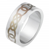 Inel din oţel, mat, argintiu, ornamente gri sub forma unor contururi de lacrimă - Marime inel: 69