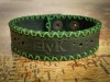 Bratara din piele naturala, handmade, lucrata si cusuta manual, Atta, Verde Army, Produs in Romania