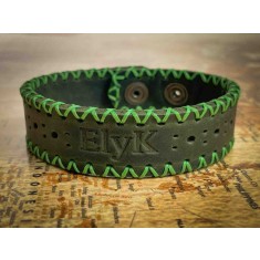 Bratara din piele naturala, handmade, lucrata si cusuta manual, Atta, Verde Army, Produs in Romania