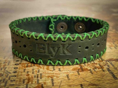 Bratara din piele naturala, handmade, lucrata si cusuta manual, Atta, Verde Army, Produs in Romania foto