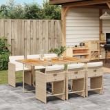 vidaXL Set de masă pentru grădină, 7 piese, cu perne, bej, poliratan 3211096