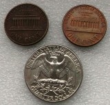 P3. SUA USA lot set 1 cent 1960 D 1979 + 25 cents Quarter 1989 **