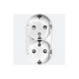 Priza schuko dubla Luxion LXD-MP210GF-W, incastrata, contact de protectie, rama din sticla inclusa, alba