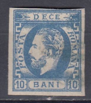 ROMANIA 1871/72 LP 31 b REGELE CAROL I CU BARBA 10 BANI ALBASTRU STAMPILAT foto