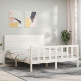 VidaXL Cadru de pat cu tăblie, alb, 160x200 cm, lemn masiv