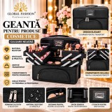 Geantă profesională pentru cosmetice, Neagră, cu etajere rabatabile și compartimente, ideală pentru make-up artiști și saloane
