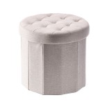 Cumpara ieftin Taburet pliabil cu spatiu depozitare textil crem Alma 38 x 36 cm