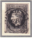 ROMANIA 1866/67 LP 20 c CAROL FAVORITI 20 PAR HARTIE SUBTIRE STAMPILA MIHAILENI, Stampilat