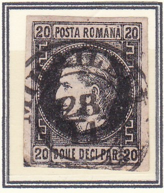 ROMANIA 1866/67 LP 20 c CAROL FAVORITI 20 PAR HARTIE SUBTIRE STAMPILA MIHAILENI foto