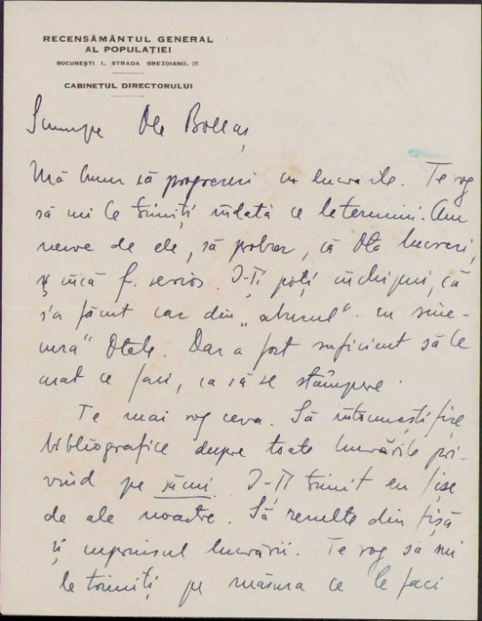 A411 Scrisoare olografă Sabin Manuilă către Lucian Bolcaș, 1934