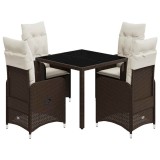 Cumpara ieftin Set bistro de gradina, 5 piese, cu perne, maro, poliratan