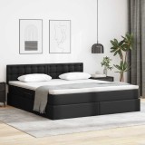 vidaXL Pat cu lumini cu bandă LED cu headboard Negru 180 x 200 cm PVC 3371041