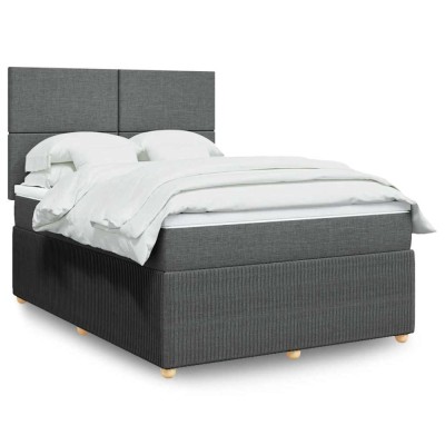 vidaXL Pat box spring cu saltea, gri &amp;icirc;nchis, 140x190 cm, textil 3294345 foto
