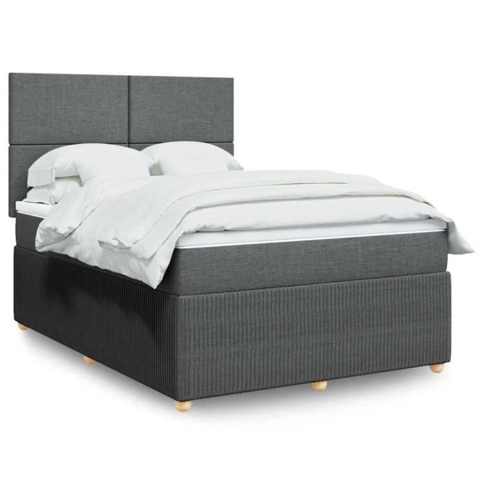 vidaXL Pat box spring cu saltea, gri &icirc;nchis, 140x190 cm, textil 3294345