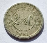 Moneda Columbia 2 1/2 Centavos 1881, Cupru-Nichel, Numismatica