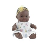 Papusa bebelus fetita africana 21 cm in rochita, corp parfumat, colectia My, MINILAND