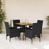 VidaXL Set mobilier grădină perne 5 piese negru poliratan/lemn acacia 3278710