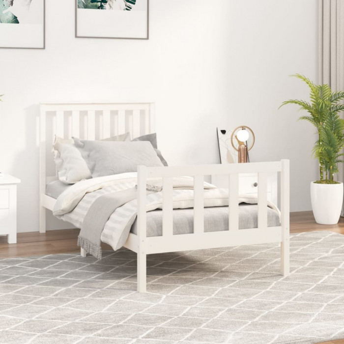 Cadru de pat cu tablie, alb, 100x200 cm, lemn masiv pin GartenMobel Dekor
