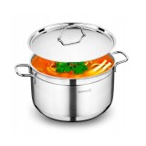 Oala cu capac din inox, 28 X 14 cm, capacitate 8.5 litri, compatibila cu toate tipurile de aragaz, Korkmaz