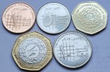 Set 5 Monede Iordania: 1, 5, 10 Qirsh, 1/4, 1/2 Dinar (2000-2004), UNC