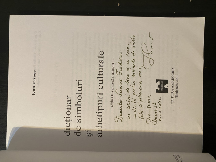 Ivan Evseev, Dicţionar de simboluri şi arhetipuri culturale, 2001, cu dedicație