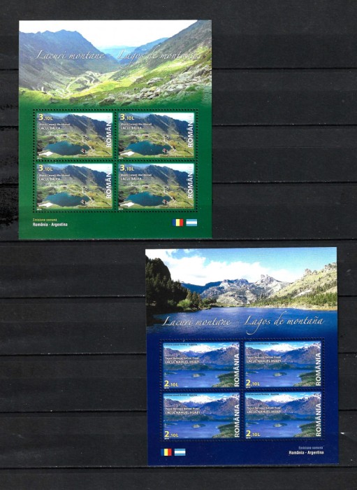 ROMANIA 2010-LACURI MONTANE,EM. COM. ROMANIA-ARGENTINA, SET 2 BLOCURI-LP 1876a