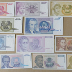 YUGOSLAVIA / IUGOSLAVIA , LOT 12 BANCNOTE DIN 1990 / 1991/ 1992 / 1994 (187) UNC