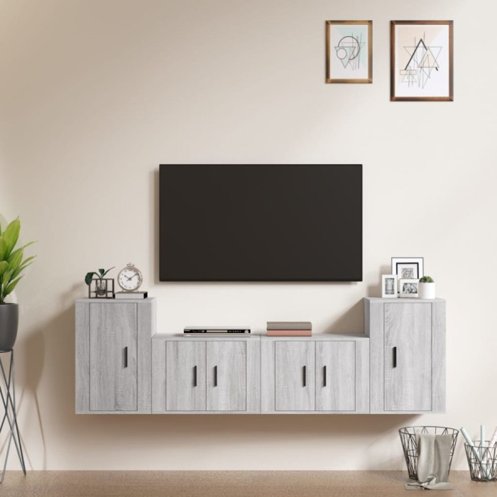 Gossi set dulapuri tv, 4 piese, gri sonoma, lemn prelucrat