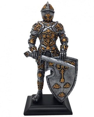 Statueta Cavaler Medieval cu Scut si Sabie 23 cm foto