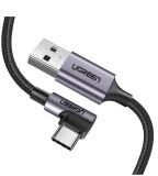 CABLU alimentare si date Ugreen, &quot;US284&quot;, Fast Charging Data Cable pt. smartphone, USB la USB Type-C 3A Angled 90&Acirc;&deg;, braided, 1m, negru &quot;50941&quot; (timbr