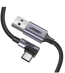 CABLU alimentare si date Ugreen, &quot;US284&quot;, Fast Charging Data Cable pt. smartphone, USB la USB Type-C 3A Angled 90&Acirc;&deg;, braided, 2m, negru &quot;50942&quot; (timbr
