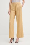 Sisley pantaloni din in culoarea alb, lat, high waist