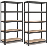 SONGMICS Set 2 rafturi metalice cu 5 niveluri reglabile, din otel si MDF, 90x40x180 cm, sarcina 875 kg, negru Household NewTrend