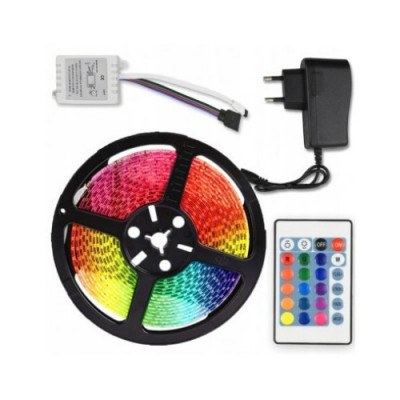 Kit banda led RGB, multicolor, Telecomanda, Transformator 2A, taste cu IR, foto