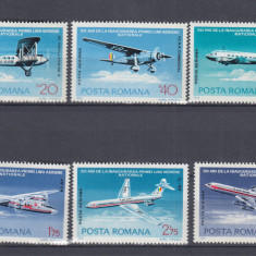 ROMANIA 1976 LP 918 - 50 ANI PRIMA LINIE AERIANA NATIONALA SERIE MNH