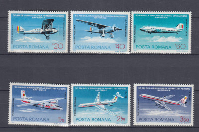 ROMANIA 1976 LP 918 - 50 ANI PRIMA LINIE AERIANA NATIONALA SERIE MNH foto