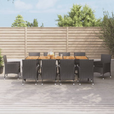 vidaXL Set mobilier de exterior cu perne, 11 piese, negru, poliratan