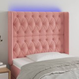 vidaXL Tăblie de pat cu LED, roz, 103x16x118/128 cm, catifea