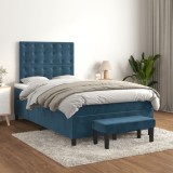 Cumpara ieftin Pat box spring cu saltea, albastru &icirc;nchis, 120x200 cm, catifea
