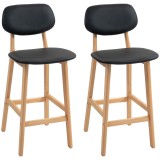 HOMCOM Set 2 Taburete cu Spătar și Tapițerie din Piele Artificială, Taburete &Icirc;nalte din Lemn, 42x47x92 cm, Negru | Aosom Romania