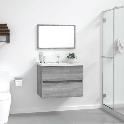Set mobilier de baie, 2 piese, gri sonoma, lemn prelucrat foto