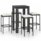 Set mobilier bar de gradina cu perne, 5 piese, negru, poliratan GartenMobel Dekor, vidaXL