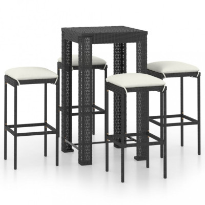 vidaXL Set mobilier bar de grădină cu perne, 5 piese, negru, poliratan foto