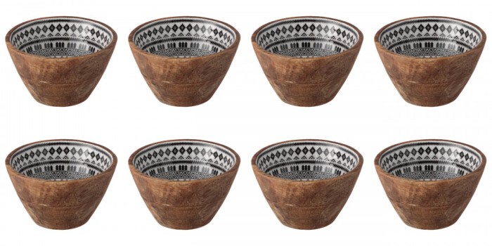 Set boluri, 8 piese, 480 ml, Lemn, Alb