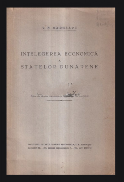 Intelegerea economica a Statelor Dunarene V. N. Madgearu 1932