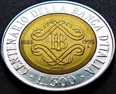 Moneda bimetal comemorativa 500 LIRE - ITALIA, anul 1993 * cod 3762 B foto