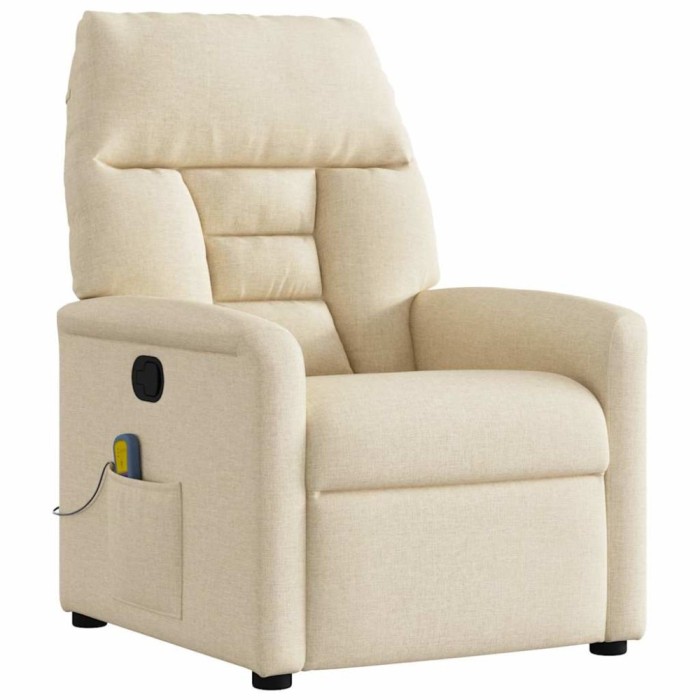 vidaXL Fotoliu rabatabil de masaj, crem, material textil 4015560